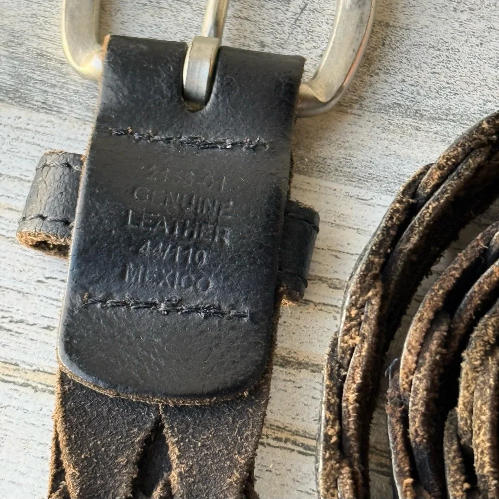 Vintage Dark Brown Leather Belt Open Weave Braided Woven Unisex OSFM (44/110)
